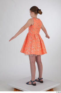 Selin drape dressed orange short dress standing whole body 0012.jpg
